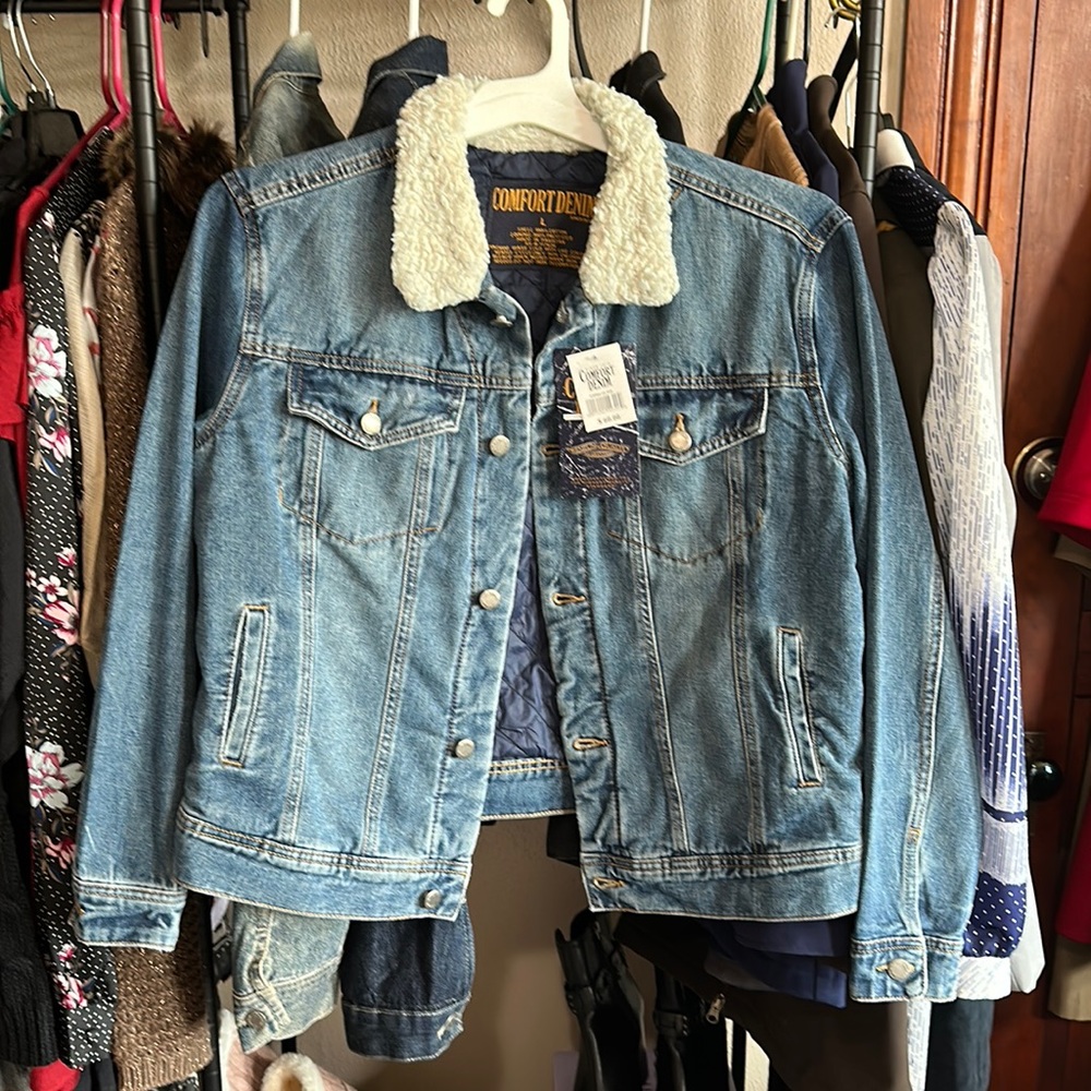 Comfort Denim Jean Jacket Size Large Quilted Lining Blue